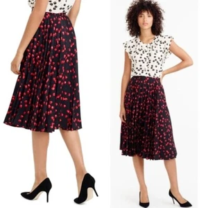 J.Crew Skirt 00 Red Cherry Print Pleated High-Waisted Midi Dressy Casual - Picture 1 of 6