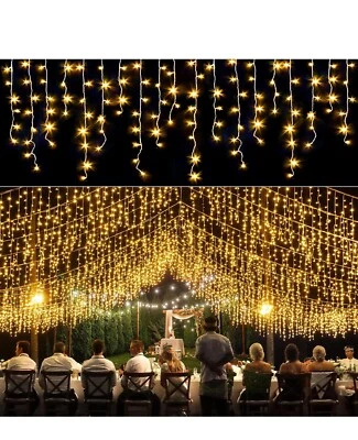 LED Curtain Lights String Fairy Outdoor Garden Christmas Wedding Party Icicle US - Image 1 of 4