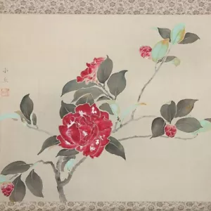PERGA PERGAMINO PINTURA JAPONESA JAPÓN FLOR CAMELIA IMAGEN ARTÍSTICA ANTIGUA f696 - Imagen 1 de 10
