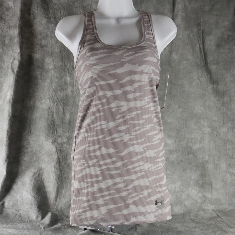 Womens Under Armour Fitted Camo Printed Gray Tank Top Shirt XL 1266079 100