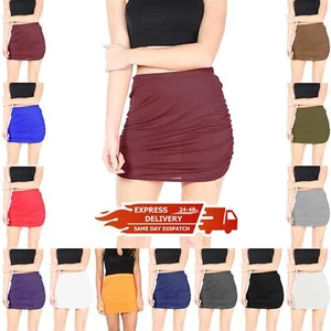 Womens Ladies Stretchy Side Ruched Pencil Bodycon Mini Skirt Plus Size UK 8-22 - Picture 1 of 38