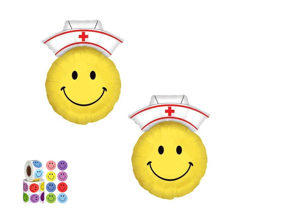 Set Of 2 Nurse Smiley 20'' Balloons Healthcare Graduation Birthday Decorations - Image 1 of 1