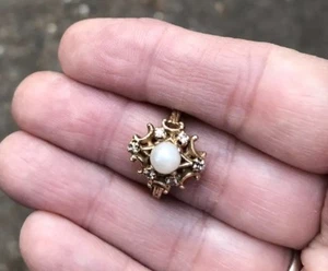 Antique Handmade Pearl and Diamond 14k Gold Ring Sz 7 - Picture 1 of 4