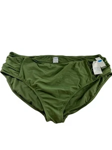 Time & Tru Womens Bikini Bottom Size 3X 24W-26W Green Ruched Sides Mid Rise New - Picture 1 of 5