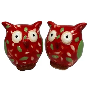Ceramic Red Orange Green Brown Owl Salt & Pepper shakers 2 1/2” Tall - CUTE! - Picture 1 of 6