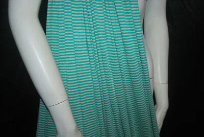 Linen Cotton Rayon Knit Jersey fabric1/8" green 1/8" Natural Oatmeal Stripes - Image 1 of 4