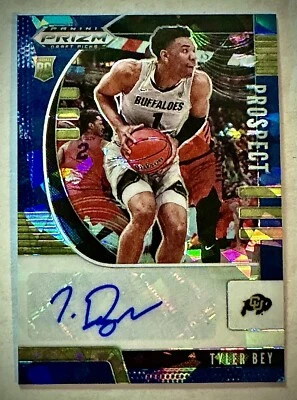 2020 Prizm Draft Picks Tyler Bey Blue Cracked Ice Rookie Auto 44/75 Mavericks RC - Image 1 of 3