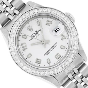 Rolex Women's Stainless Steel Oyster Perpetual Diamond White Date Wristwatch - Picture 1 of 12