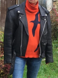 True Vintage 1980s Black Leather Biker Zip Jacket Size 10 - Picture 1 of 9