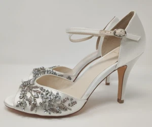 Jenny Packham UK SIZE 6 Ivory 'Parisian' Leaf Rhinestone Bridal Stiletto Heels - Picture 1 of 13