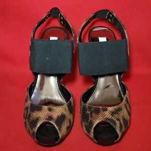 Simply Vera Strappy Leopard Print Stiletto Peep Toe Heel Shoes 8M
