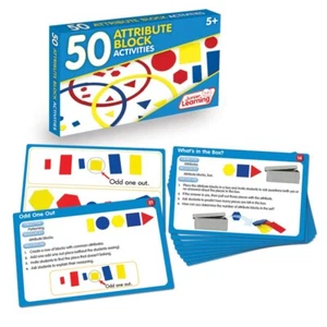 New 50 ATTRIBUTE BLOCK ACTIVITIES Learning CARD SET Math Shapes Sizes Colors NIB - Picture 1 of 9