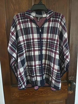 PONCHO Jones New York Cremallera Frontal Azul Marino, Rojo y Blanco a Cuadros Talla S/M Mezcla de Algodón Foto 1 de 4