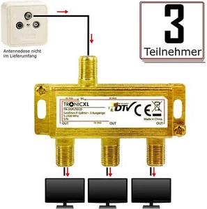 3-Fach IEC GOLD Sat Splitter Verteiler Antennenverteiler 3-fach TV Kabel  - Bild 1 von 5