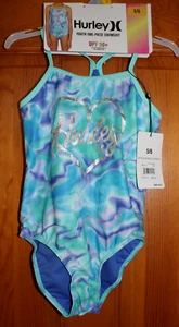 Girls HURLEY One Piece Swimsuit Bathing Suit Aqua/Purple Tie-dye Print Sz 5/6 - Picture 1 of 4