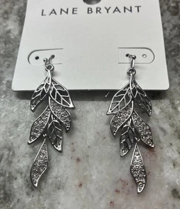 🍁Lane Bryant Filagree Pave Leaf Drop Silver Tone Crystal Earrings 1.75” New L4 - Picture 1 of 6