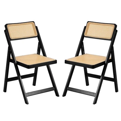 Juego de 2 sillas de comedor de ratán, silla plegable moderna de mediados de siglo, plegable de bambú... Foto 1 de 4