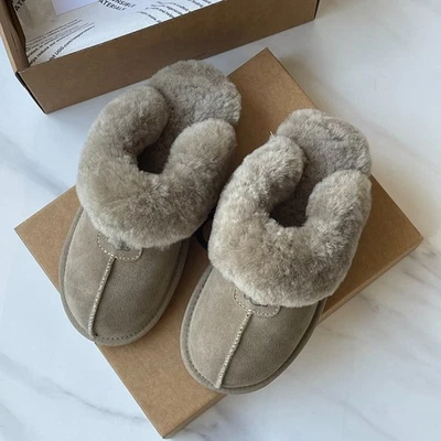 Zapatillas sin cordones de gamuza de piel de oveja coqueta suave para mujer zapatos gris cabra Foto 1 de 4