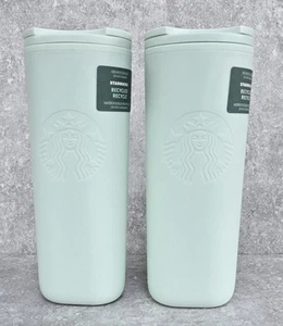 Lot 2 Starbucks Matte Mint Green Recycled Plastic Siren Mermaid 16 oz Tumblers - Picture 1 of 5