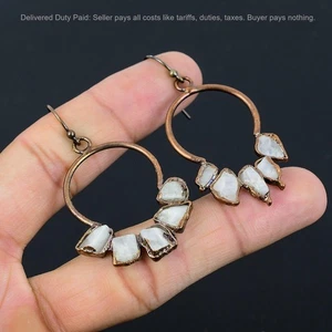 Kupfer Fünfeck natürlicher Regenbogen Mondstein grober Tropfen galvanisiert Frau Ohrringe - Bild 1 von 11