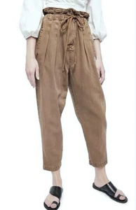 Free People Plissee Slouchy Baggy Pant Gr. XS Paperbag Taille Ballon Bein braun - Bild 1 von 12