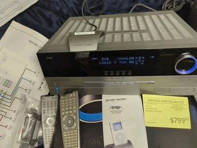 Harmon/Kardon AVR 340 7.1 Ch. AV Receiver Bundled W/ 2 Remotes The BRIDGE I-Pod - Image 1 of 4
