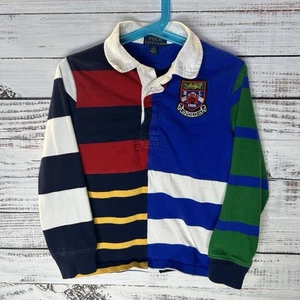 Polo Ralph Lauren Rugby Shirt Mixed Stripe Colorblock Crest Youth Boys Size 5 - Picture 1 of 8
