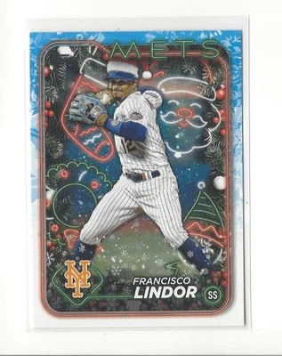 2024 Topps Holiday Photo Variation #H36 Francisco Lindor (Santa Hat) Mets - Image 1 of 2