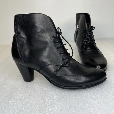 Spring Step Conquer Black Leather Boots 39 8.5  Lace Up Zip Cottagecore  Witchy - Image 1 of 4