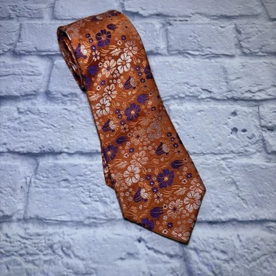 Corbata Bugatchi Designer 100% Seda Naranja Patrón Floral Hecha en Italia Lujo Foto 1 de 4