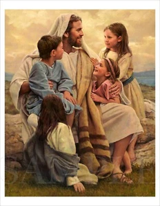 8.5X11 Jesus with Kids Bible Picture New Fine Art Color Poster Print God Art - Picture 1 of 1