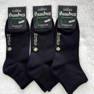 Sneaker Socken Kurzstrumpf Bambus Glück m. weichem Softrand Schwarz Damen 3 Paar - Bild 1 von 2