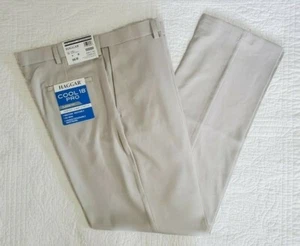 NEW Men's Haggar Cool 18 Pro Fit Pants w Stretch Waist Classic Fit HC00235 Tan - Picture 1 of 4