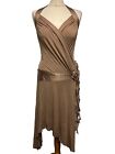 TODAYS WOMAN Brown Halter Floral Waterfall Dress Stretch Holiday Wedding Size 12