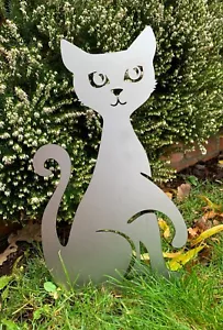 CAT KITTY GARDEN STEEL STAKE PLANTER PLANT POT METAL SPIKE DECOR GIFT LARGE 2 - Picture 1 of 3