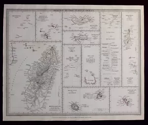 INDIAN OCEAN ISLANDS, MADAGASKAR, SEYCHELLEN, original antike Karte, SDUK, 1844 - Bild 1 von 5