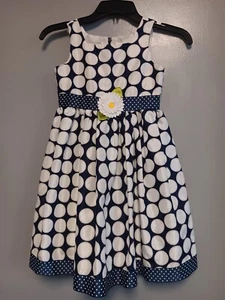 Youngland girls formal dress Size 6 White Blue Polka Dots Daisy Wedding Summer - Picture 1 of 4