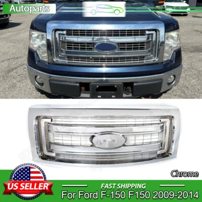 For 2009-2014 Ford F-150 F150 XLT Chrome Front Bumper Grille Grill DL3Z-8200-DA Foto 1 de 4