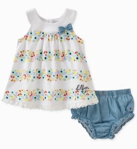 TOMMY HILFIGER Floral Print Top & Denim Bloomer Set NEW Infant Girls Sz 12 mos - Picture 1 of 8