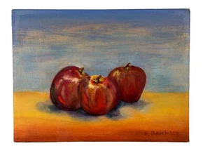 Vintage Oil on Board Painting Fruit Still-Life Apples Signed S Brickley 12x9 - Picture 1 of 8