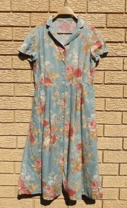 Vintage Ladies S Teal Floral Dress Folklore farm country tea sun linen? - Picture 1 of 24