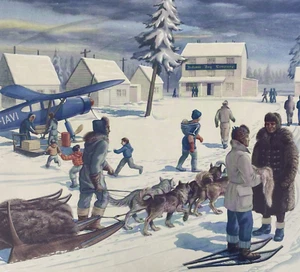 Póster de la escuela Macmillan vintage de asentamiento de comercio de pieles en la bahía de Hudson trineo para perros - Imagen 1 de 8