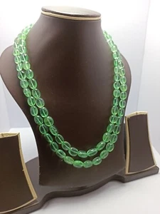 Natural Green Fluorite Gemstone Smooth Oval Beads 610 Carat 18'' 2 Li. Necklace - Picture 1 of 8