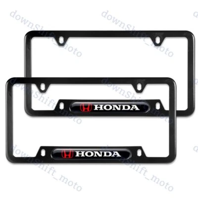 2Шт HONDA логотип черный металл из нержавеющей стали номерного знака рамка новый - Изображение 1 из 4