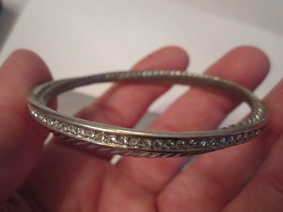 WOVEN SILVER PLATED CUFF BRACELET WITH CRYSTALS -  SC-10 - Image 1 of 3