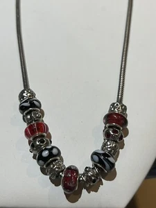 Vintage Silver tone Necklace with Glass And Silver Beads - Picture 1 of 6