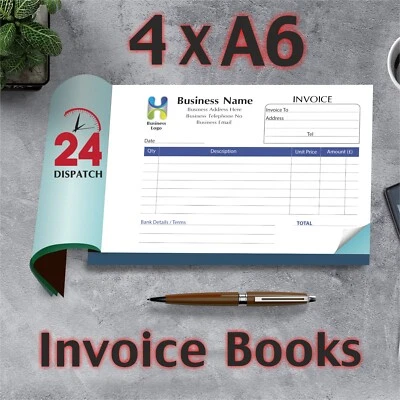 4 x A6 Personalised Duplicate Invoice Books/Invoice Pads Printing 200 Invoices - Image 1 of 3