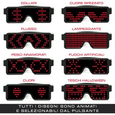 Occhiali Luminosi a Led con 8 Programmi Animati per Feste (Rossi)