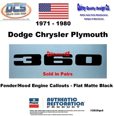 1971 1980 Dodge Plymouth Chrysler 360 Engine Callouts Matte Flat Black MoPar USA - Image 1 of 2
