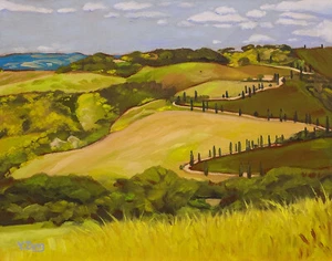 "Studio del paesaggio della Toscana, Opera d'arte originale pittura ad olio, paesaggio 11""x14" - Foto 1 di 10